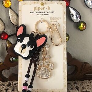 NWT Piper K Dog & Sparkly Paw Print & Bone Handbag Charm/Keychain